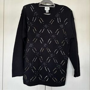 Vintage Bentley Beaded Embellished Long Sleeve Sweater Black Size L 80s
